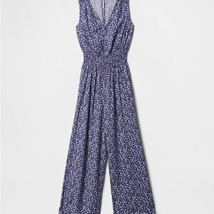 GAP Smocked Wide-Leg V-Neck Jumpsuit